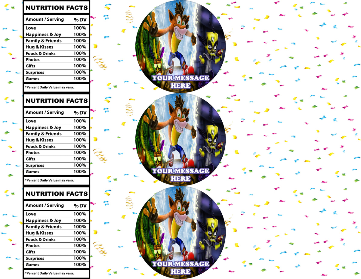 Crash Bandicoot Water Bottle Stickers 12 Pcs Labels Party Favors Supplies Decorations