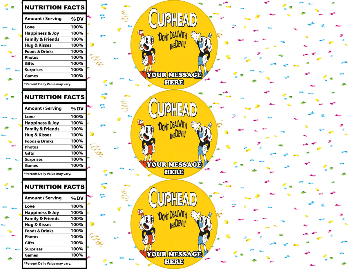 Cuphead Water Bottle Stickers 12 Pcs Labels Party Favors Supplies Decorations