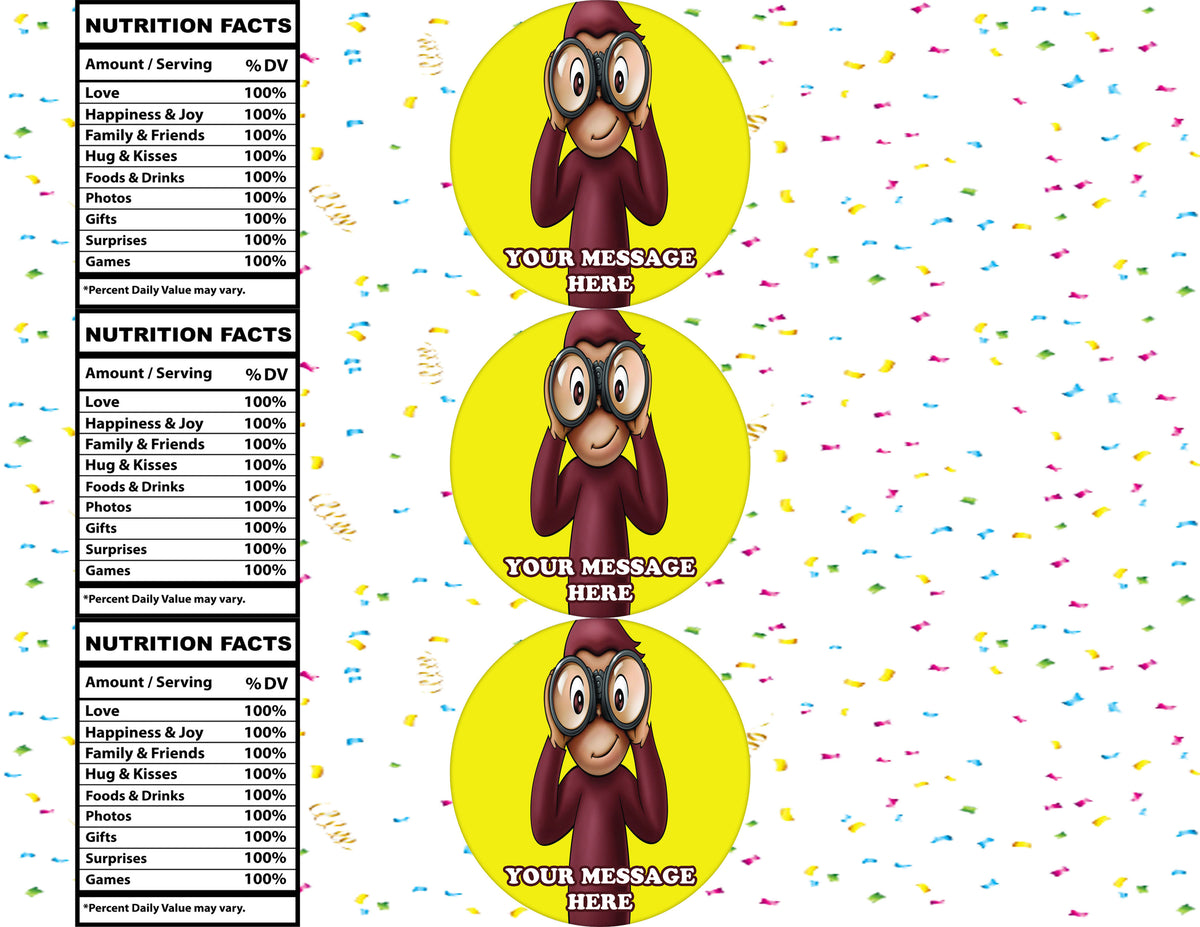 Curious George Water Bottle Stickers 12 Pcs Labels Party Favors Supplies Decorations