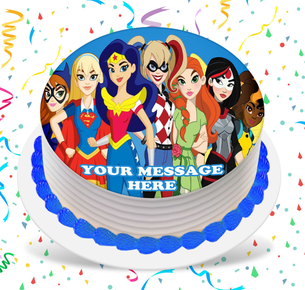 DC Super Hero Girls Edible Image Cake Topper Personalized Birthday Sheet Custom Frosting Round Circle