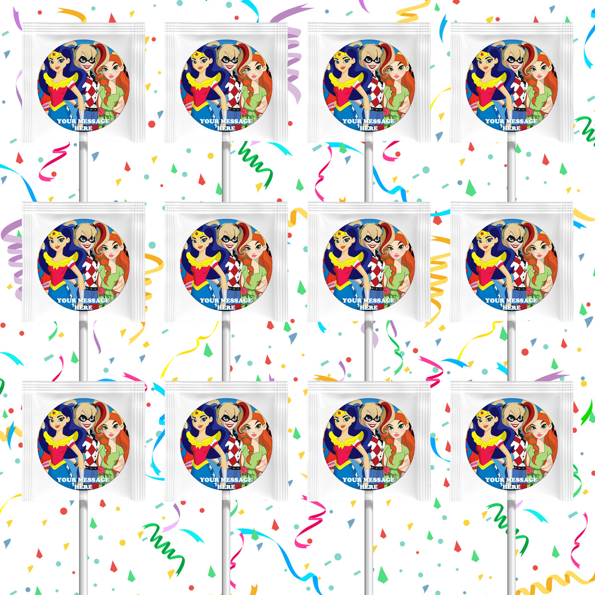 DC Super Hero Girls Lollipops Party Favors Personalized Suckers 12 Pcs