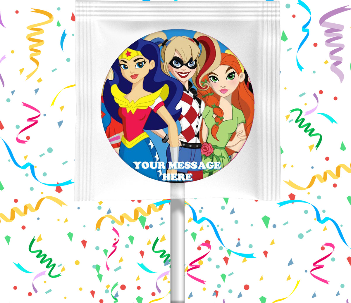 DC Super Hero Girls Lollipops Party Favors Personalized Suckers 12 Pcs