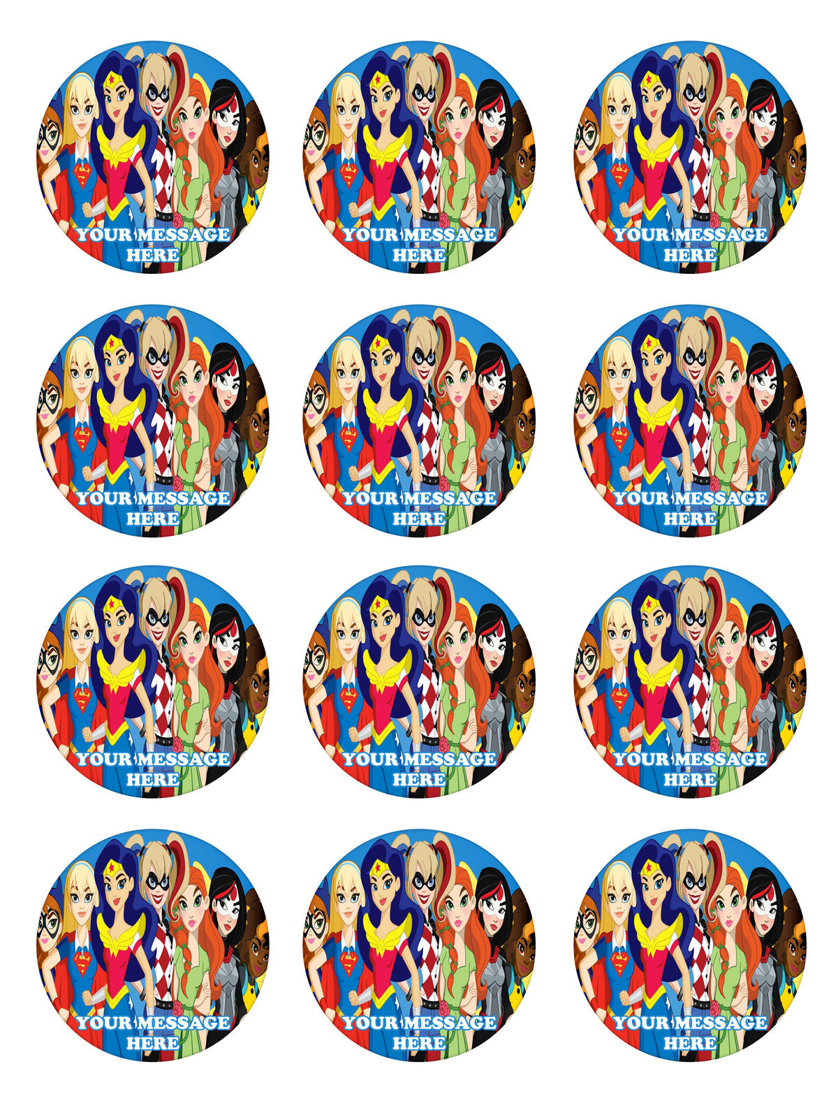 DC Super Hero Girls Edible Cupcake Toppers (12 Images) Cake Image Icing Sugar Sheet