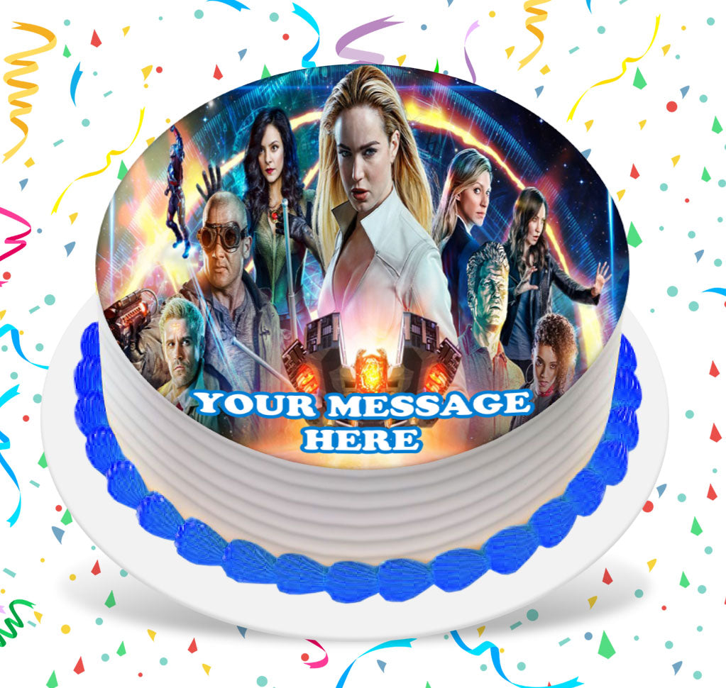 DC&#39;s Legends Of Tomorrow Edible Image Cake Topper Personalized Birthday Sheet Custom Frosting Round Circle