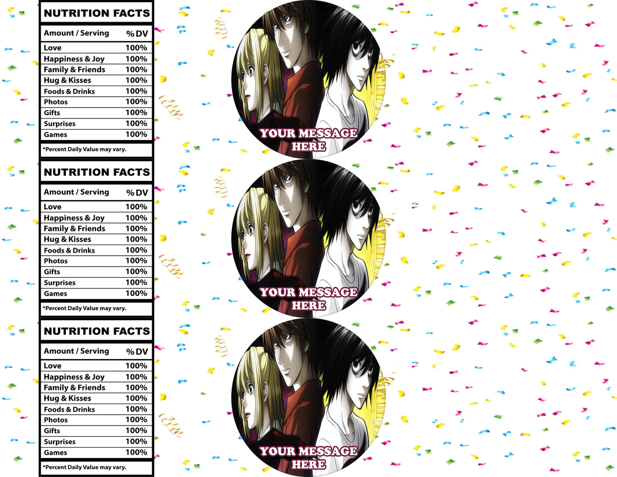 Death Note Water Bottle Stickers 12 Pcs Labels Party Favors Supplies Decorations