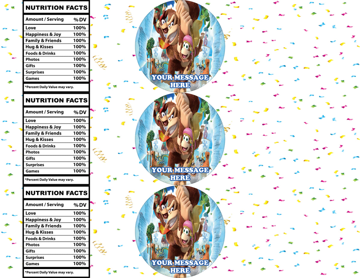 Donkey Kong Country Water Bottle Stickers 12 Pcs Labels Party Favors Supplies Decorations