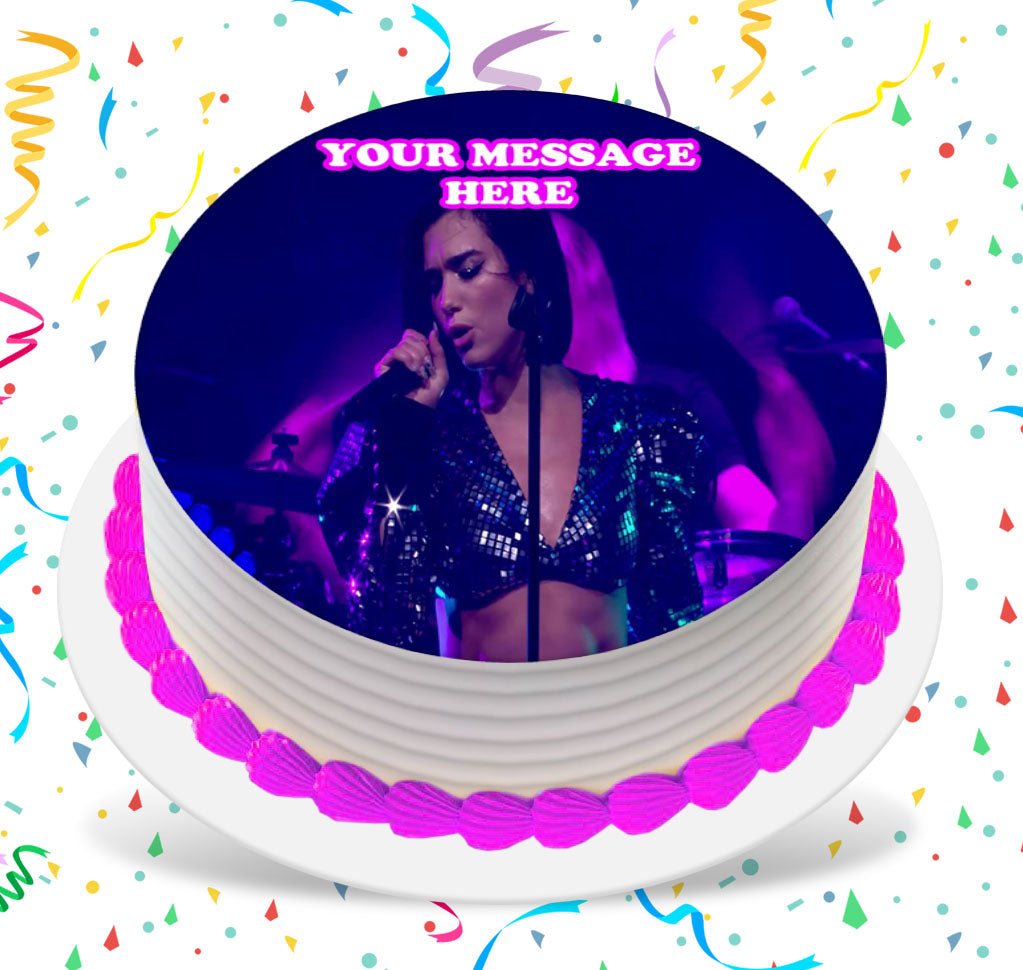 Dua Lipa Edible Image Cake Topper Personalized Birthday Sheet Custom Frosting Round Circle