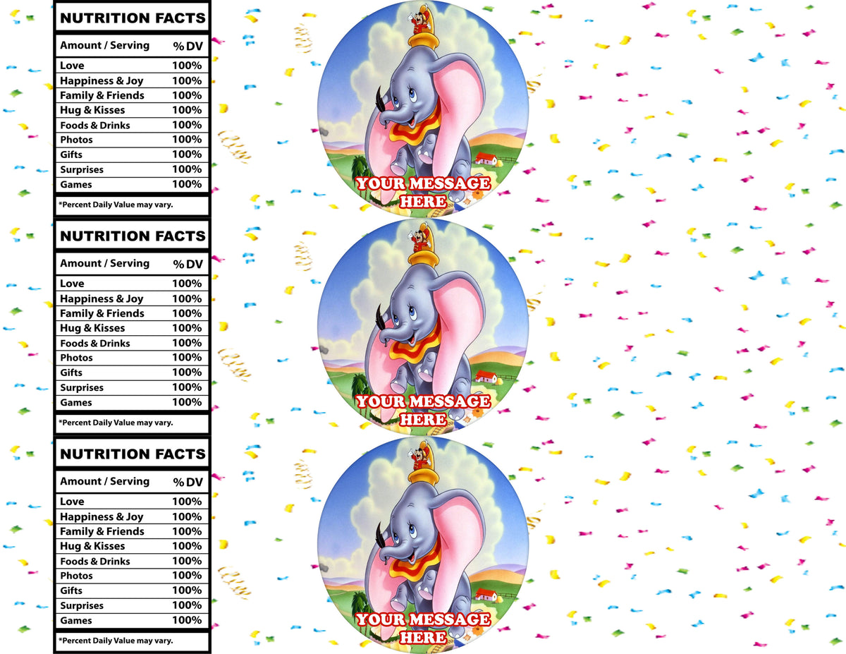 Dumbo Water Bottle Stickers 12 Pcs Labels Party Favors Supplies Decorations