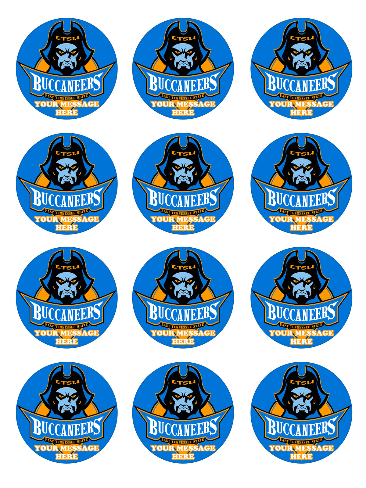 East Tennessee State Buccaneers Edible Cupcake Toppers (12 Images) Cake Image Icing Sugar Sheet