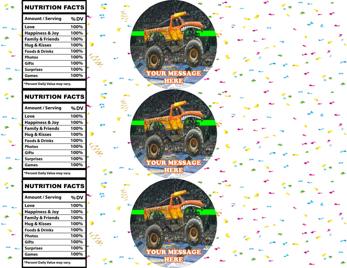 El Toro Loco Monster Jam Truck Water Bottle Stickers 12 Pcs Labels Party Favors Supplies Decorations