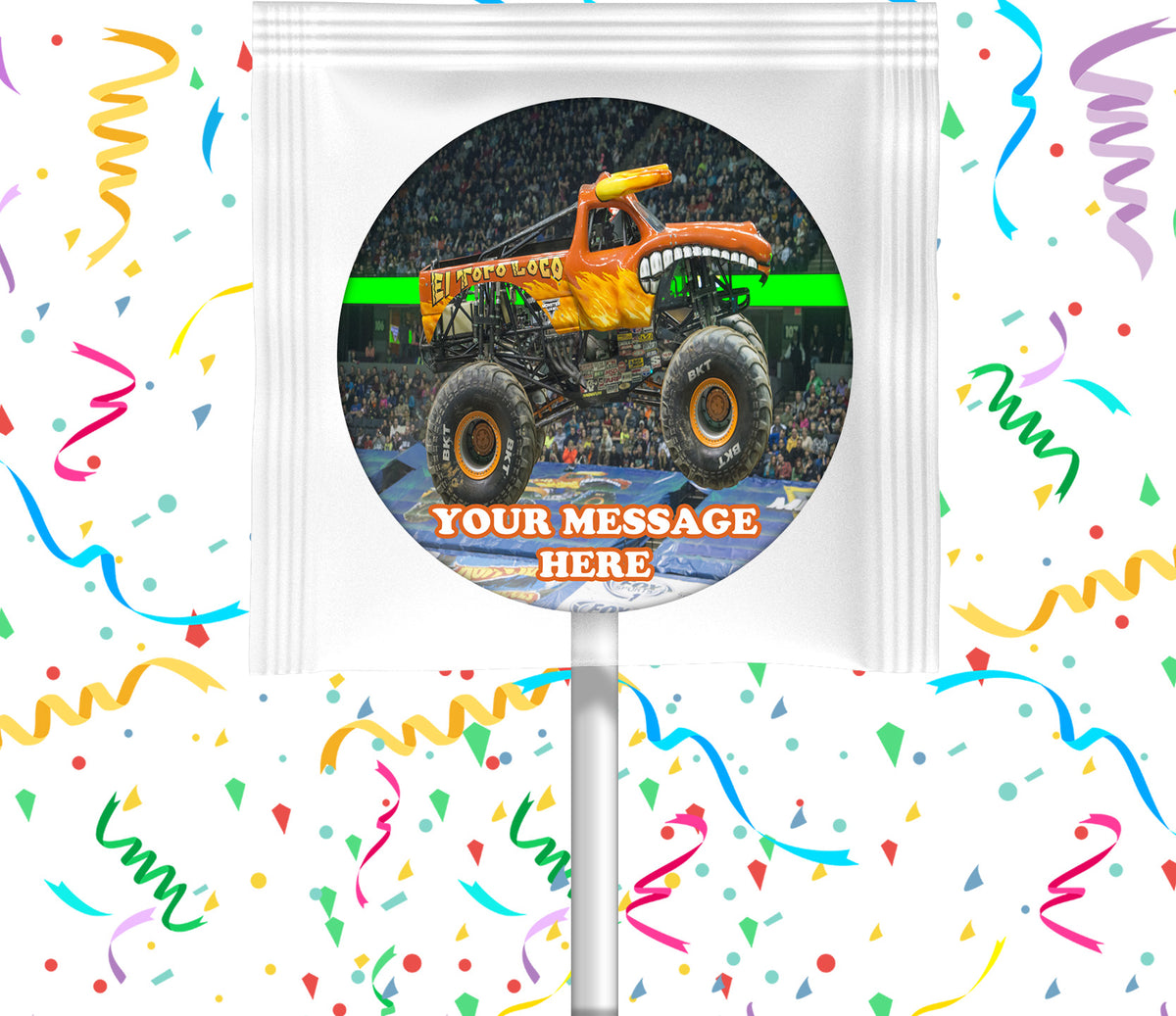 El Toro Loco Monster Jam Truck Lollipops Party Favors Personalized Suckers 12 Pcs