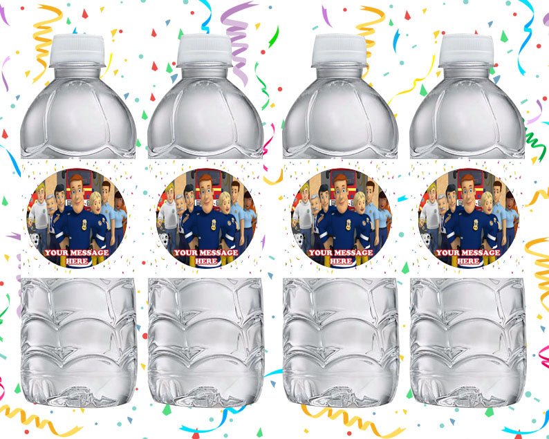 Fireman Sam Water Bottle Stickers 12 Pcs Labels Party Favors Supplies Decorations