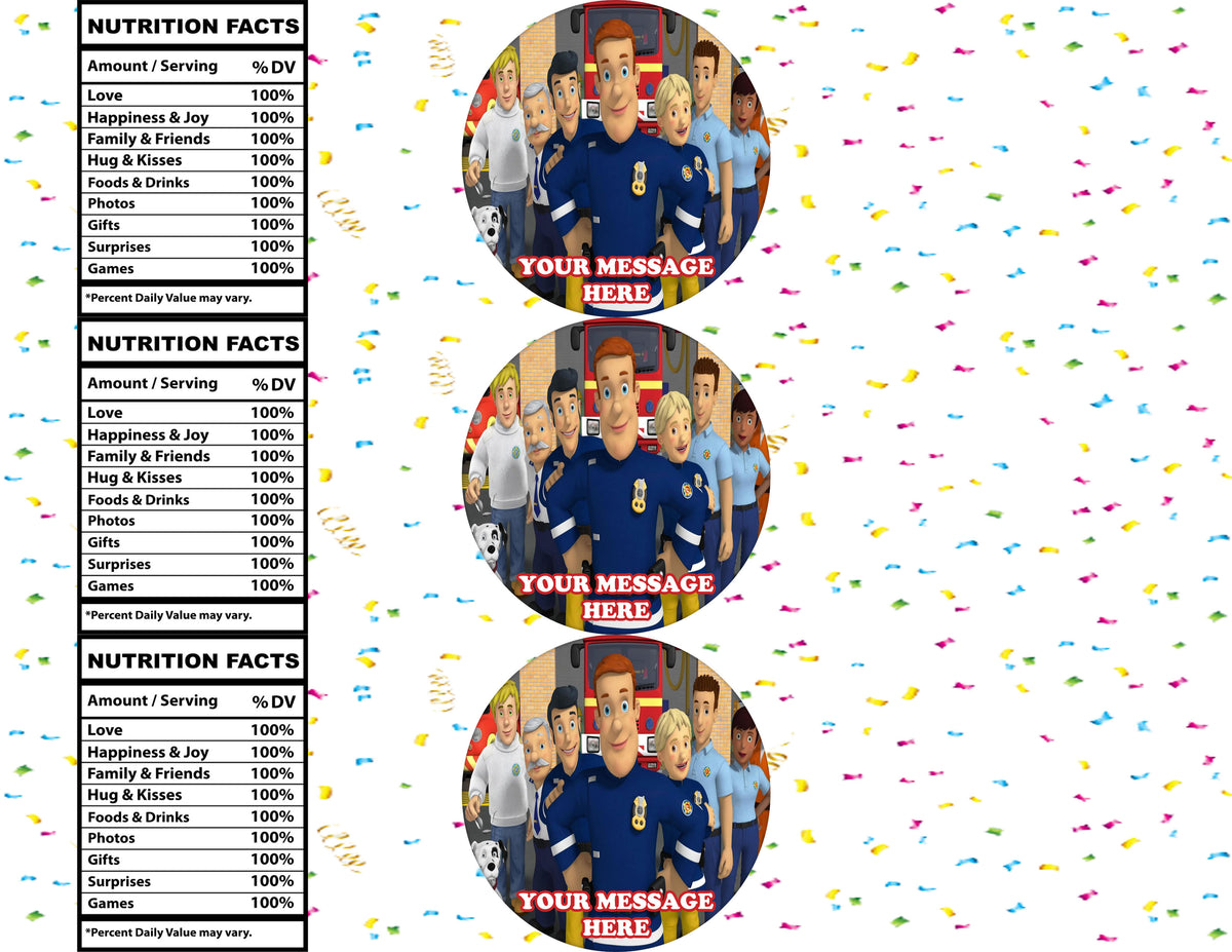 Fireman Sam Water Bottle Stickers 12 Pcs Labels Party Favors Supplies Decorations