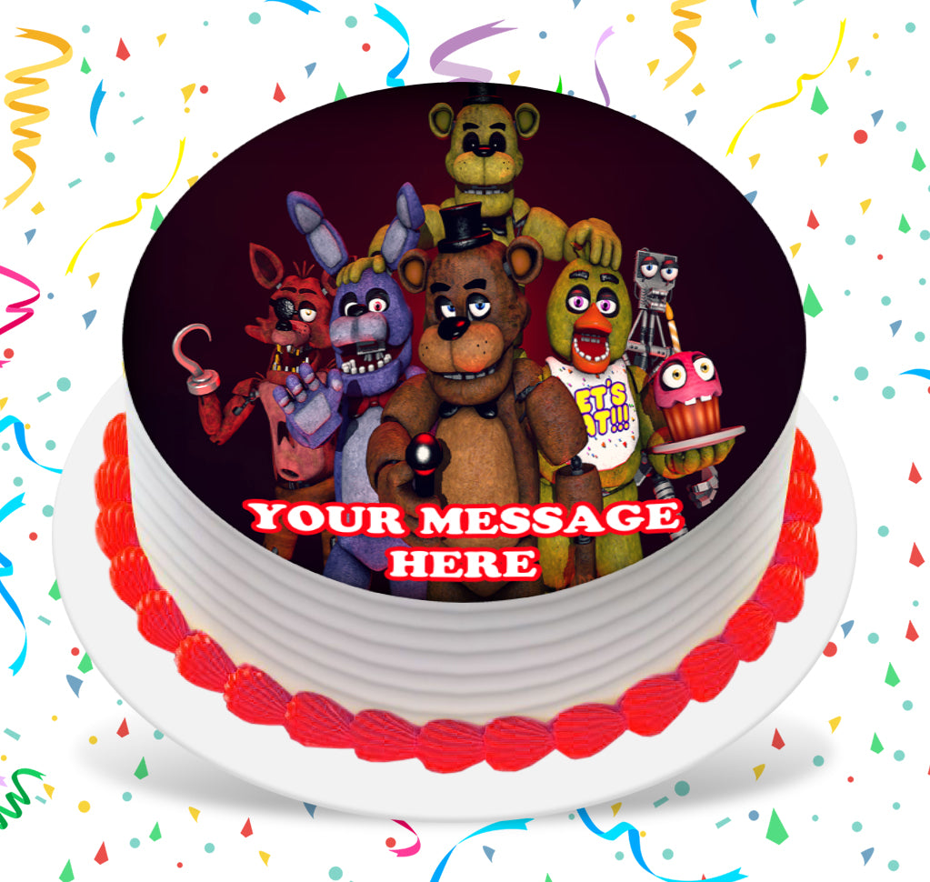 Five Nights At Freddy&#39;s Edible Image Cake Topper Personalized Birthday Sheet Custom Frosting Round Circle