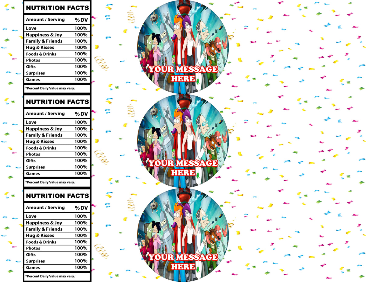 Futurama Water Bottle Stickers 12 Pcs Labels Party Favors Supplies Decorations