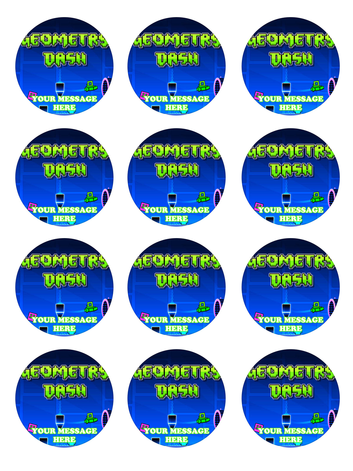 Geometry Dash Edible Cupcake Toppers (12 Images) Cake Image Icing Sugar Sheet