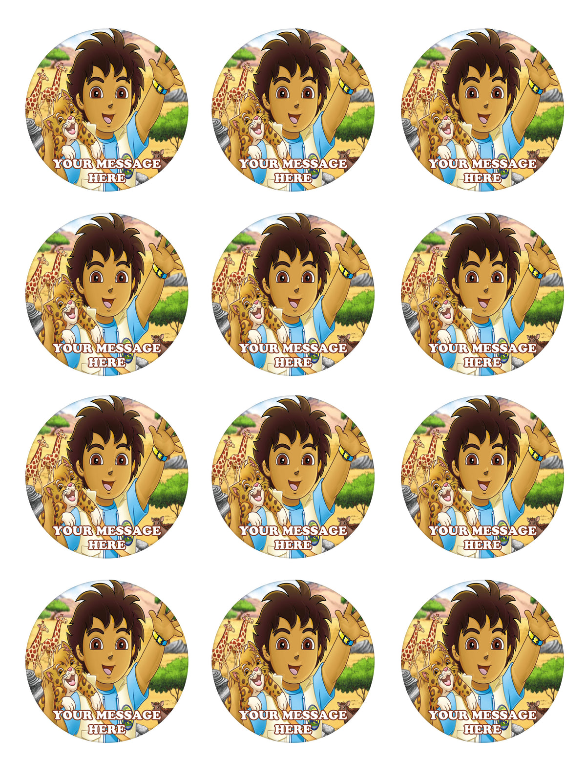 Go, Diego, Go! Edible Cupcake Toppers (12 Images) Cake Image Icing Sugar Sheet
