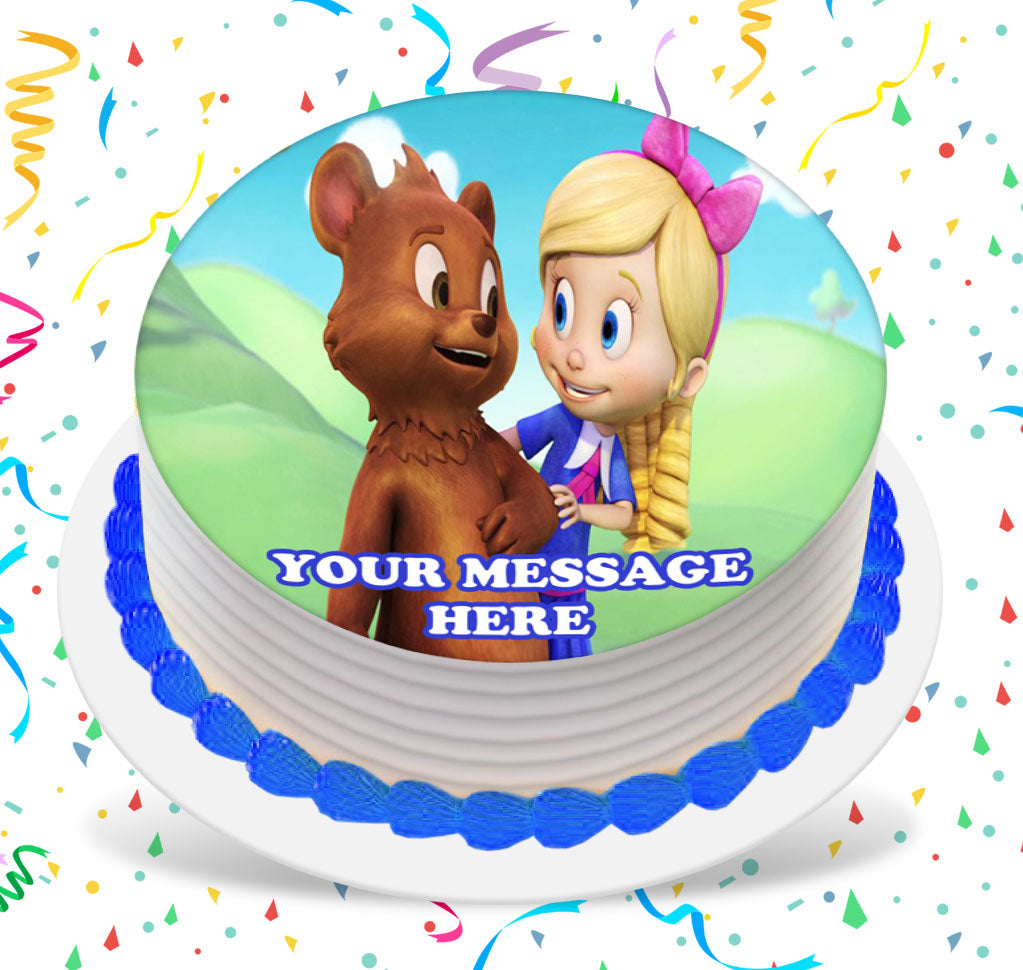 Goldie &amp; Bear Edible Image Cake Topper Personalized Birthday Sheet Custom Frosting Round Circle