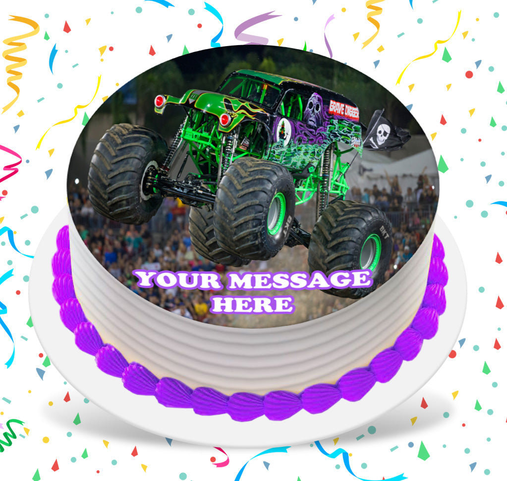 Grave Digger Edible Image Cake Topper Personalized Birthday Sheet Custom Frosting Round Circle