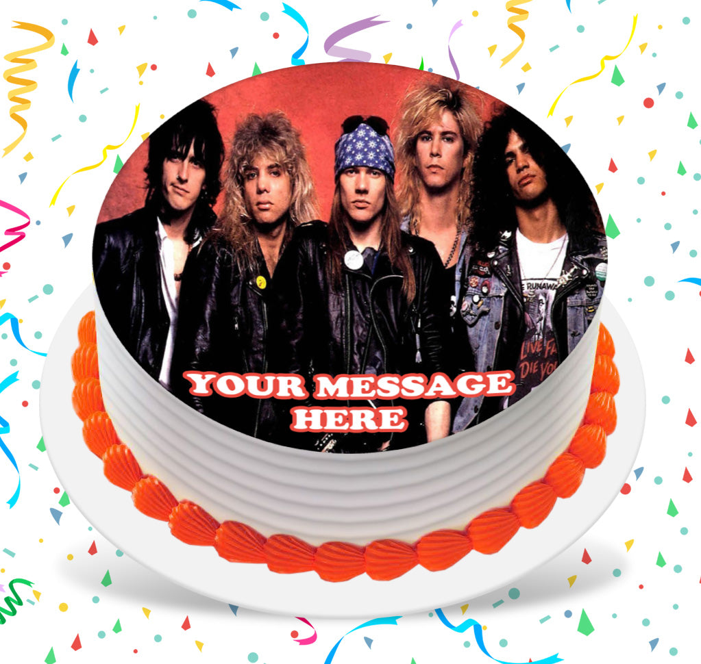 Guns N&#39; Roses Edible Image Cake Topper Personalized Birthday Sheet Custom Frosting Round Circle