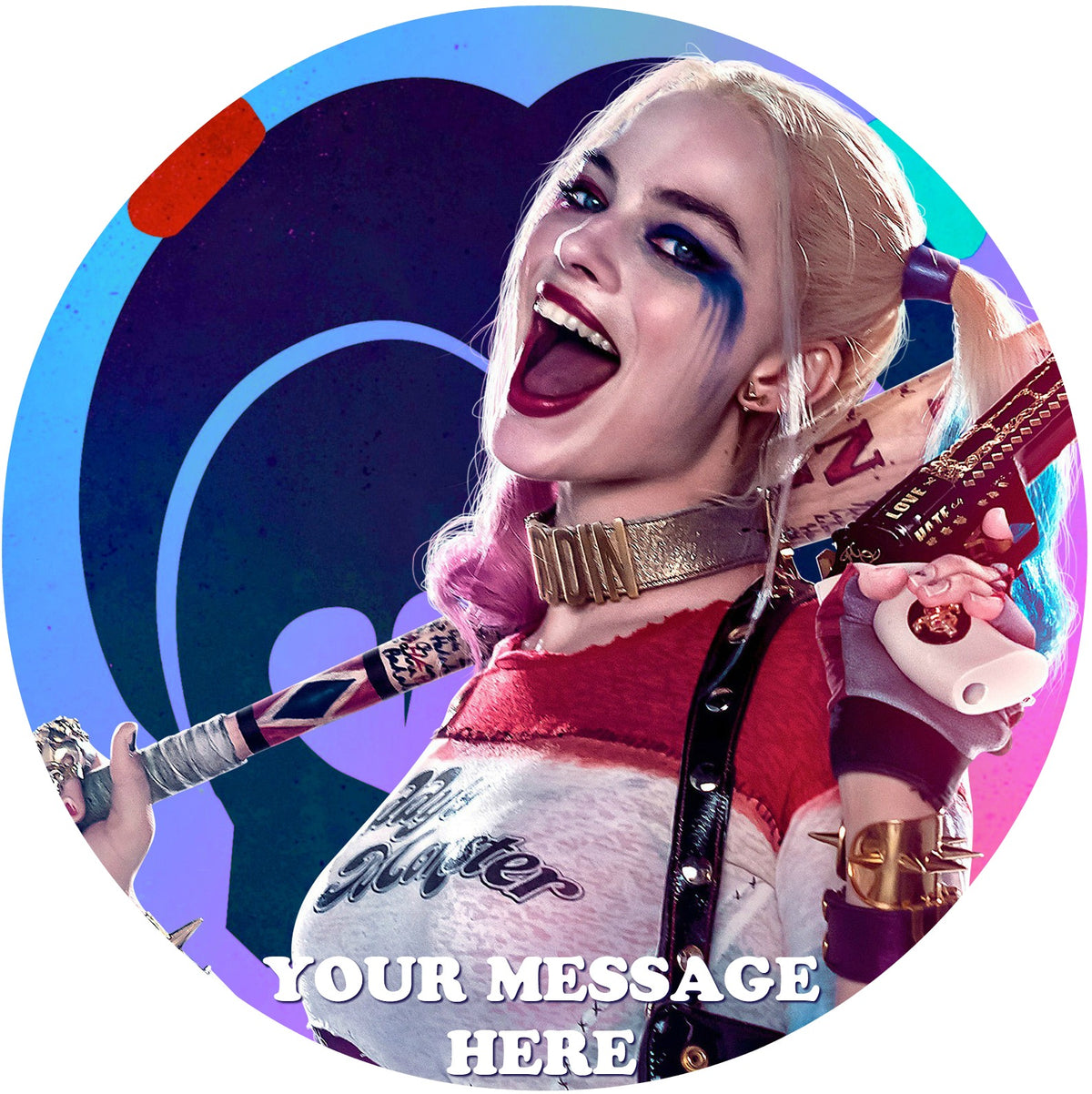 Harley Quinn Edible Image Cake Topper Personalized Birthday Sheet Custom Frosting Round Circle