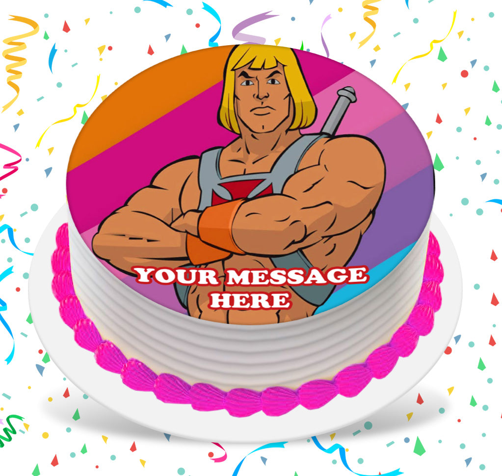 He-Man Edible Image Cake Topper Personalized Birthday Sheet Custom Frosting Round Circle