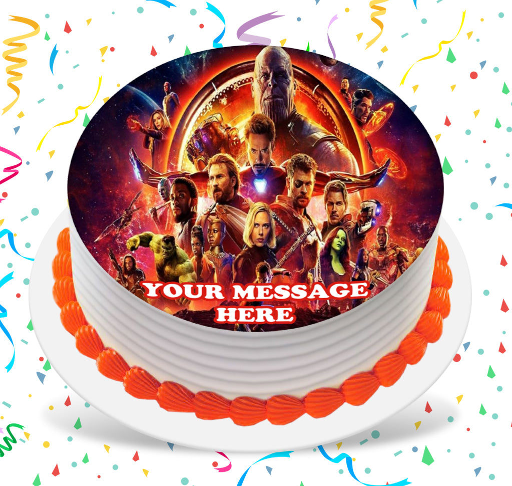 Avengers Infinity War Edible Image Cake Topper Personalized Birthday Sheet Custom Frosting Round Circle