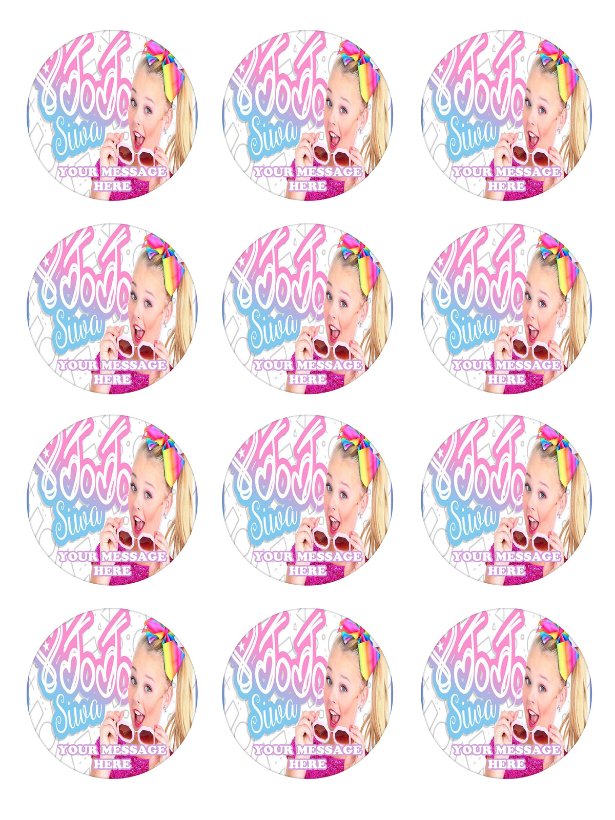 JoJo Siwa Edible Cupcake Toppers (12 Images) Cake Image Icing Sugar Sheet