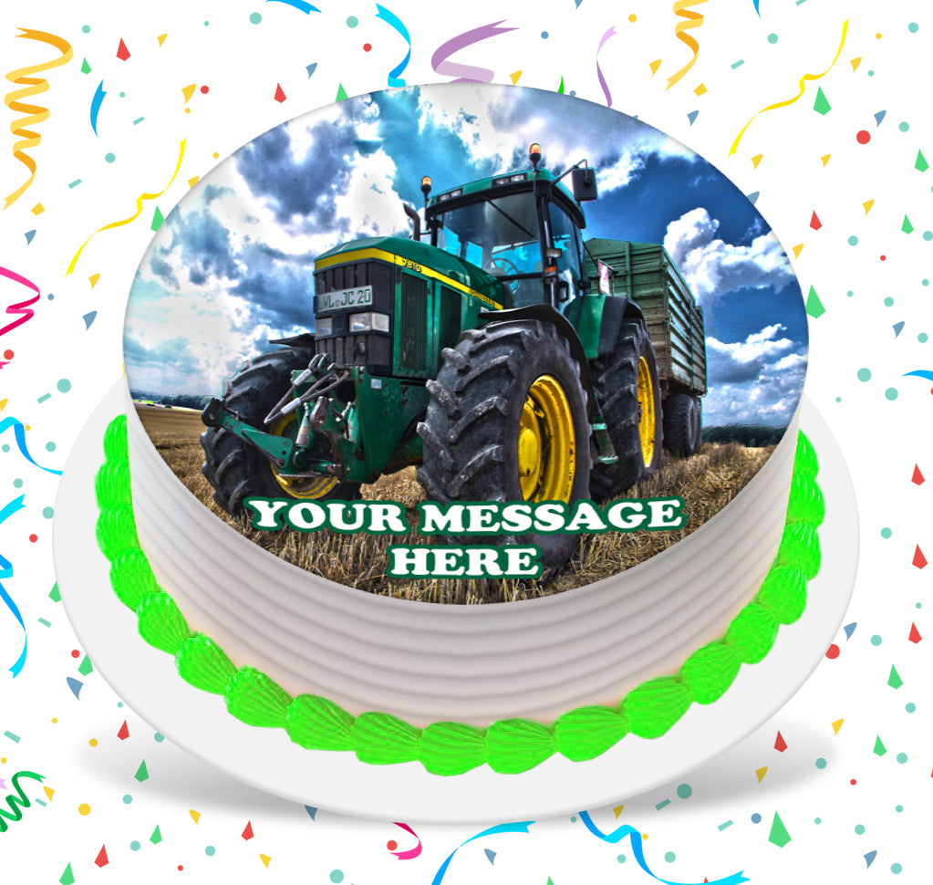 John Deere Edible Image Cake Topper Personalized Birthday Sheet Custom Frosting Round Circle