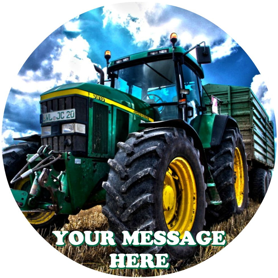 John Deere Edible Image Cake Topper Personalized Birthday Sheet Custom Frosting Round Circle