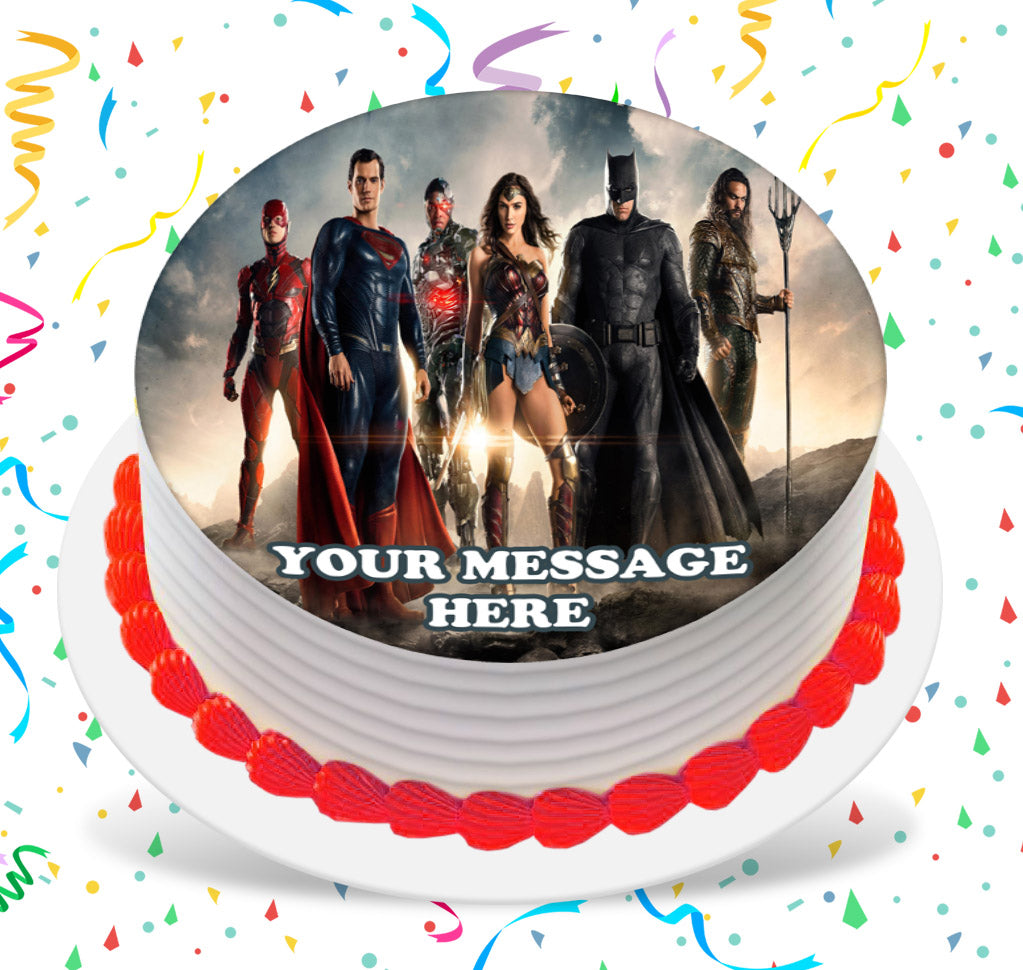 Justice League Edible Image Cake Topper Personalized Birthday Sheet Custom Frosting Round Circle