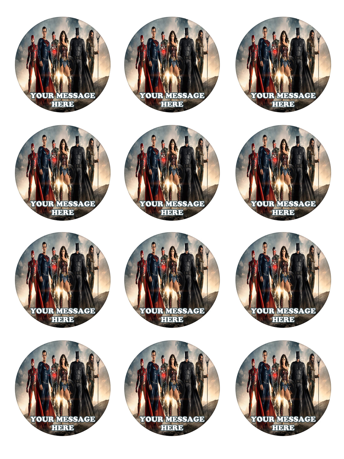 Justice League Edible Cupcake Toppers (12 Images) Cake Image Icing Sugar Sheet