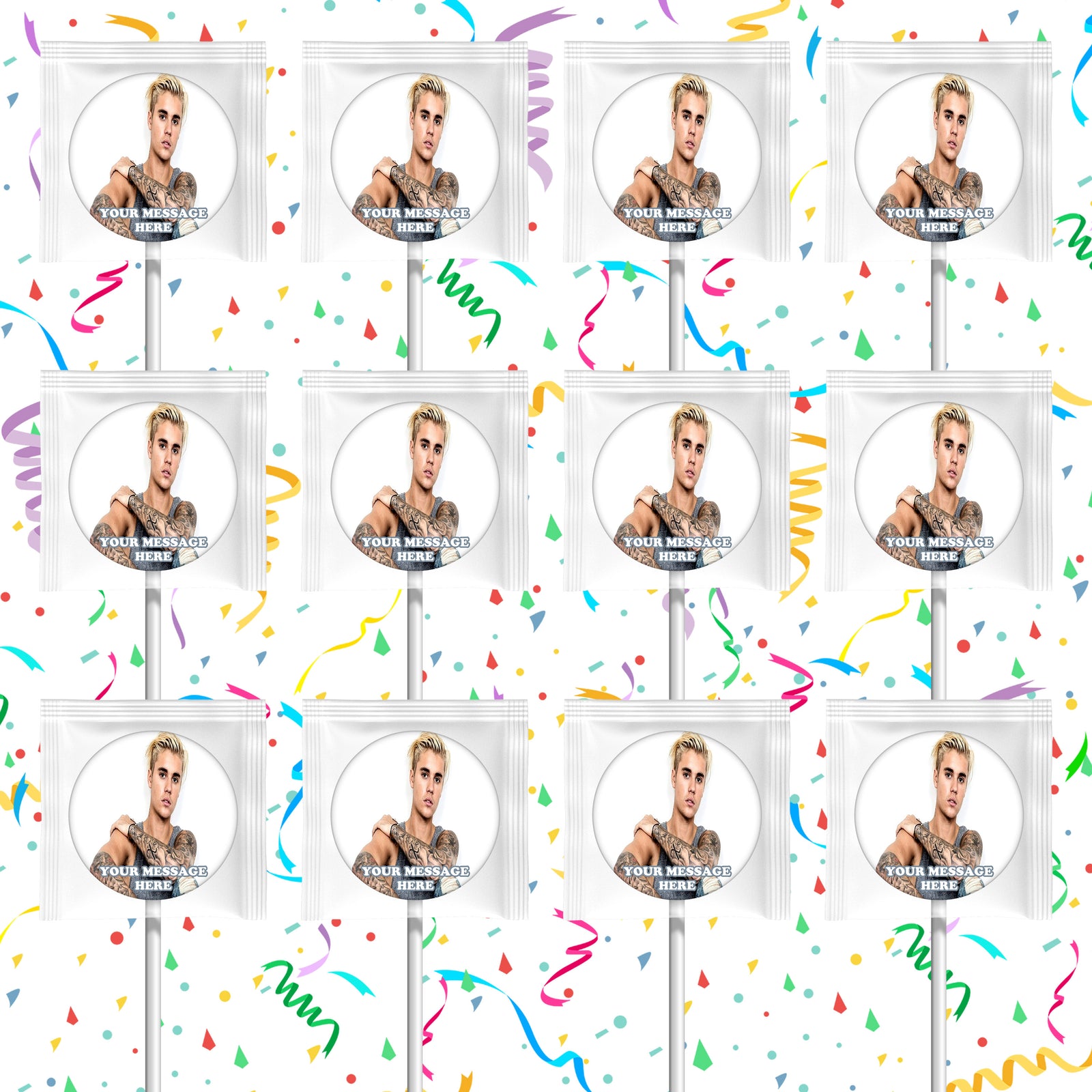 Justin Bieber Lollipops Party Favors Personalized Suckers 12 Pcs