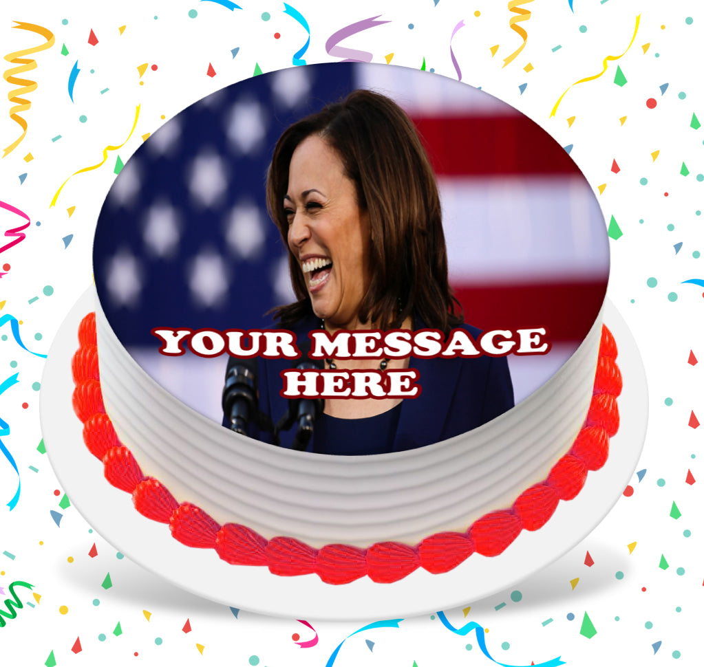 Kamala Harris Edible Image Cake Topper Personalized Frosting Icing Sheet Custom Round