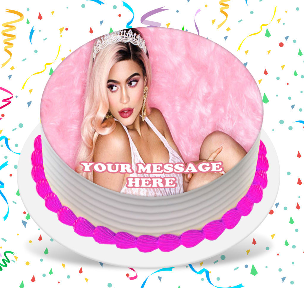 Kylie Jenner Edible Image Cake Topper Personalized Birthday Sheet Custom Frosting Round Circle