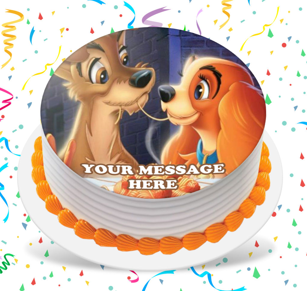 Lady And The Tramp Edible Image Cake Topper Personalized Birthday Sheet Custom Frosting Round Circle