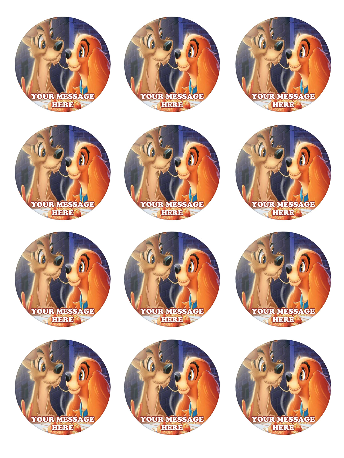 Lady And The Tramp Edible Cupcake Toppers (12 Images) Cake Image Icing Sugar Sheet