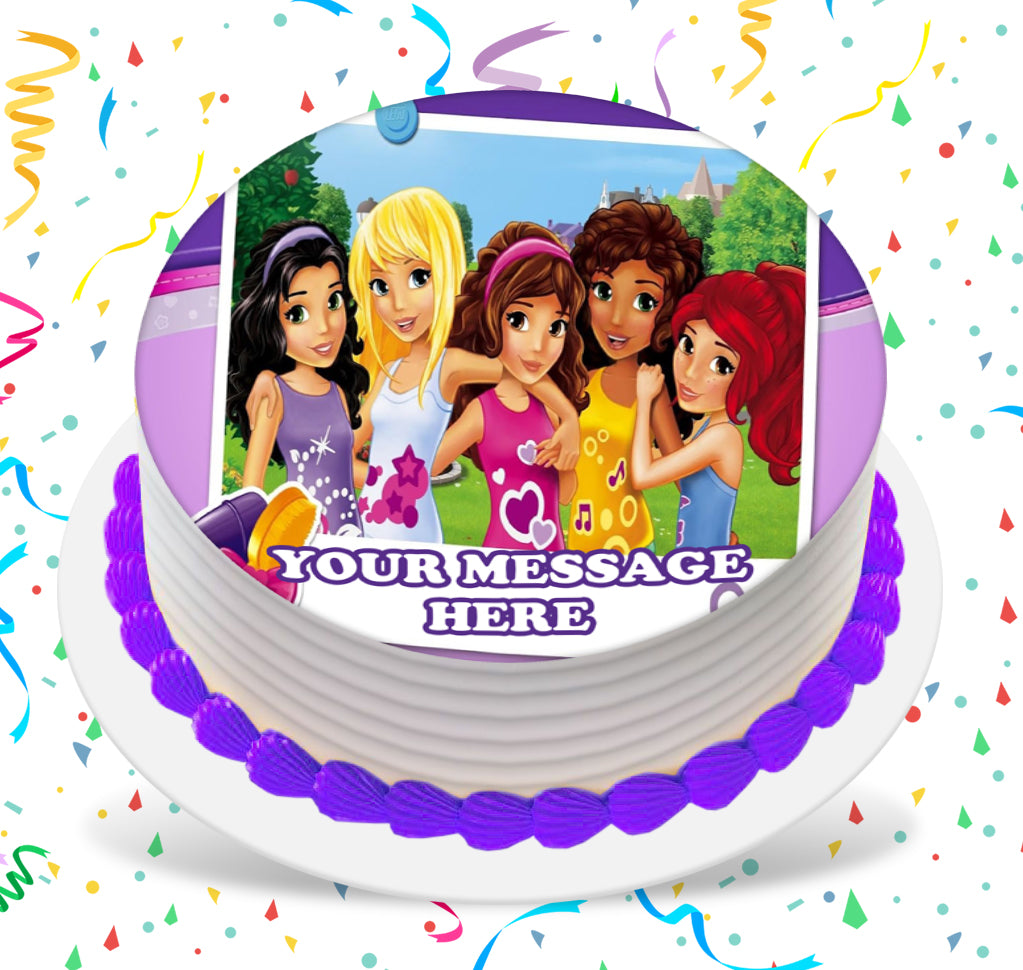 LEGO Friends Edible Image Cake Topper Personalized Birthday Sheet Custom Frosting Round Circle