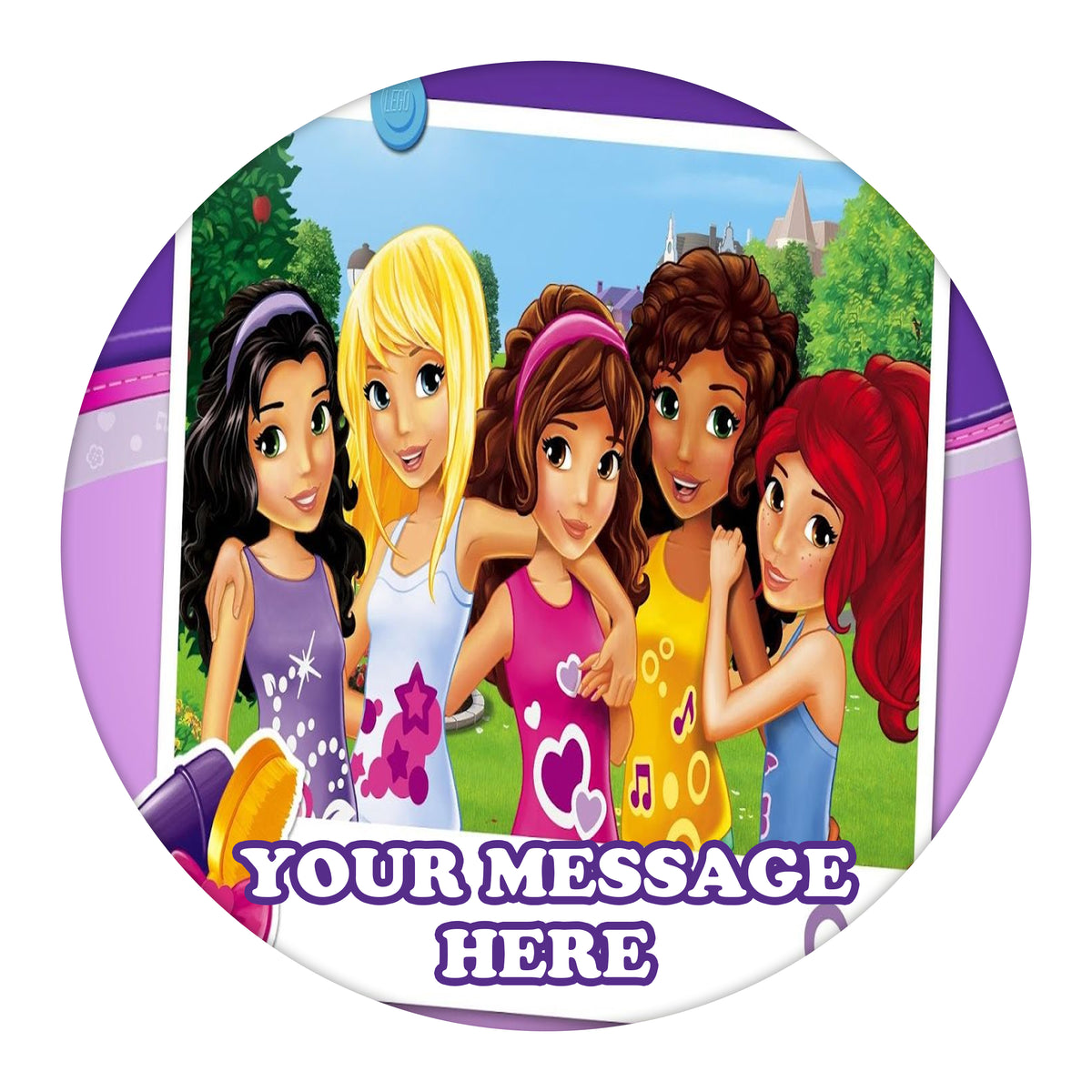 LEGO Friends Edible Image Cake Topper Personalized Birthday Sheet Custom Frosting Round Circle
