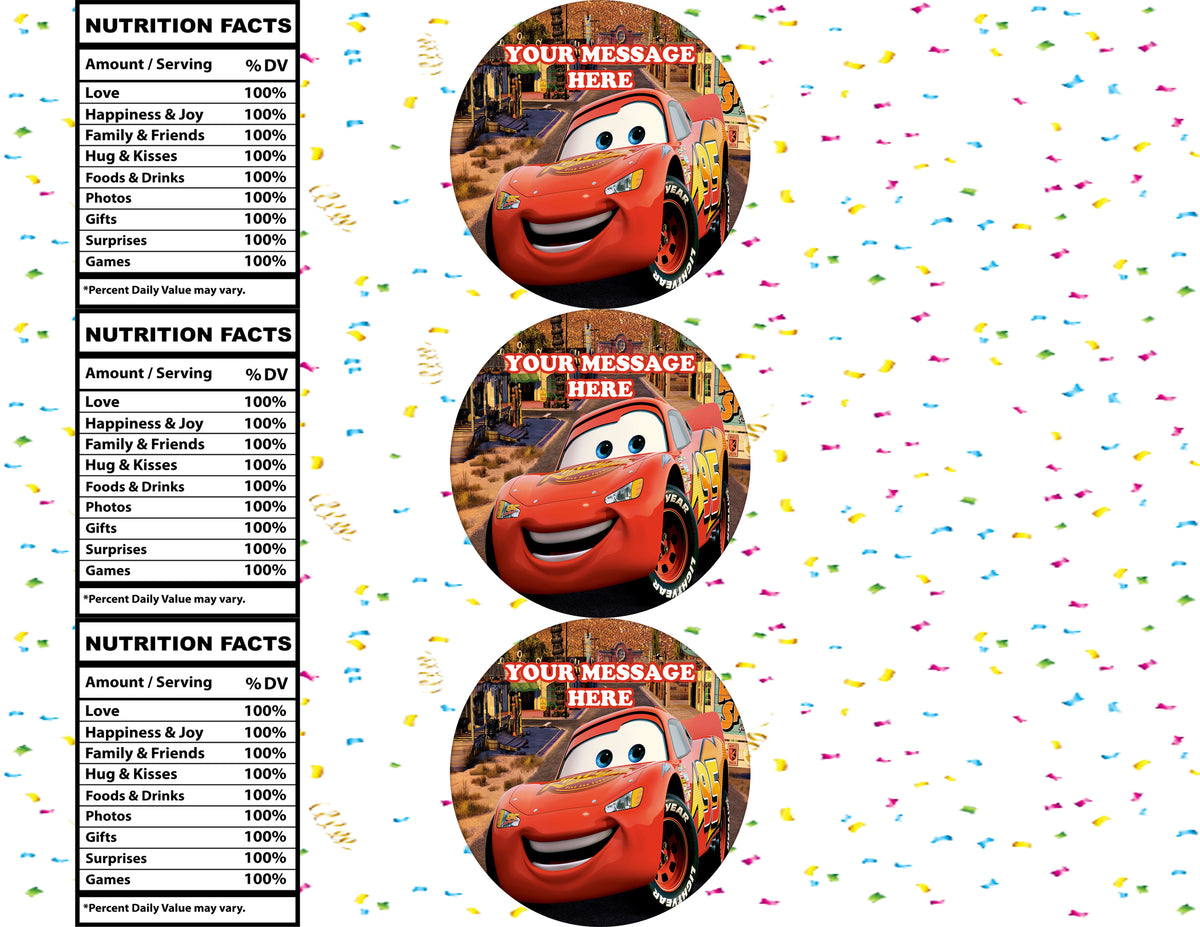 Cars Water Bottle Stickers 12 Pcs Labels Party Favors Supplies Decorations