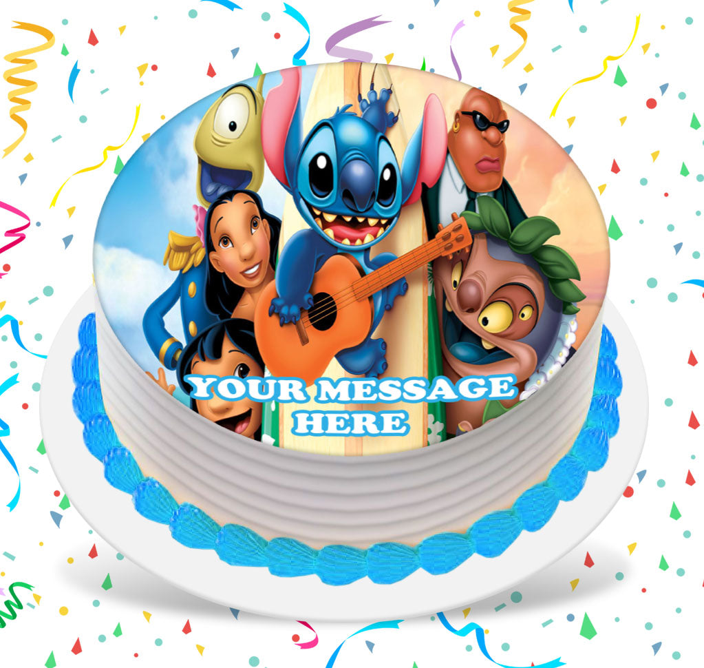 Lilo &amp; Stitch Edible Image Cake Topper Personalized Birthday Sheet Custom Frosting Round Circle