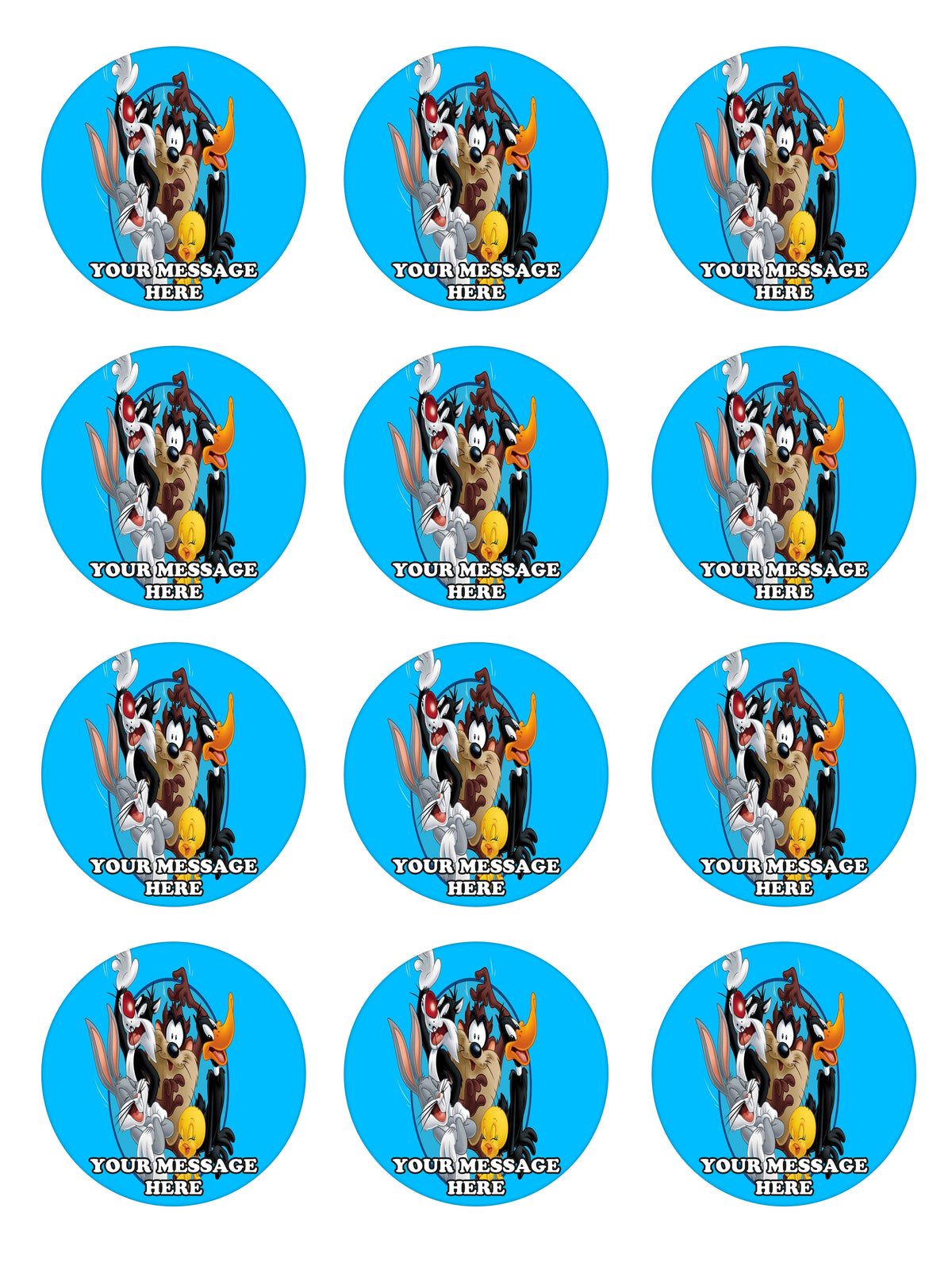 Looney Tunes Edible Cupcake Toppers (12 Images) Cake Image Icing Sugar Sheet