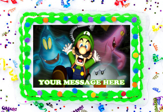 Luigi&#39;s Mansion Edible Image Cake Topper Personalized Birthday Sheet Decoration Custom Party Frosting Transfer Fondant