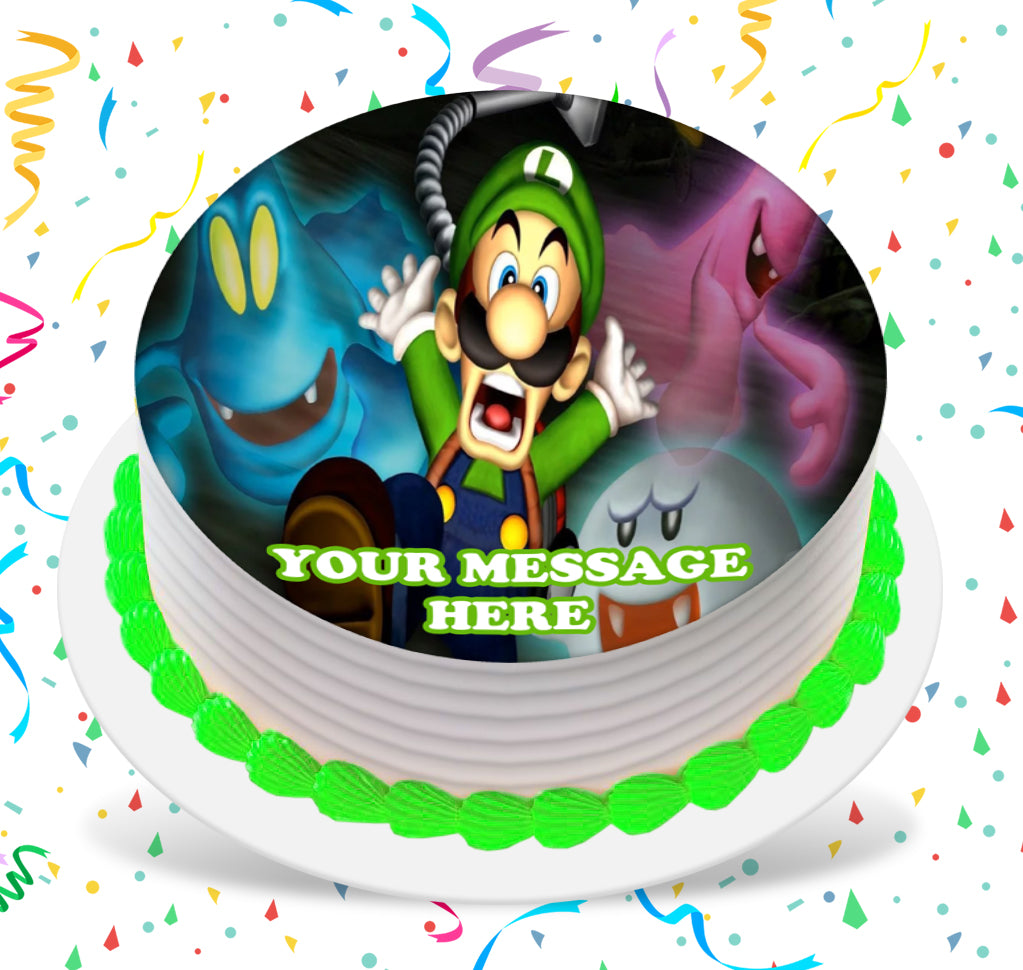 Luigi&#39;s Mansion Edible Image Cake Topper Personalized Birthday Sheet Custom Frosting Round Circle