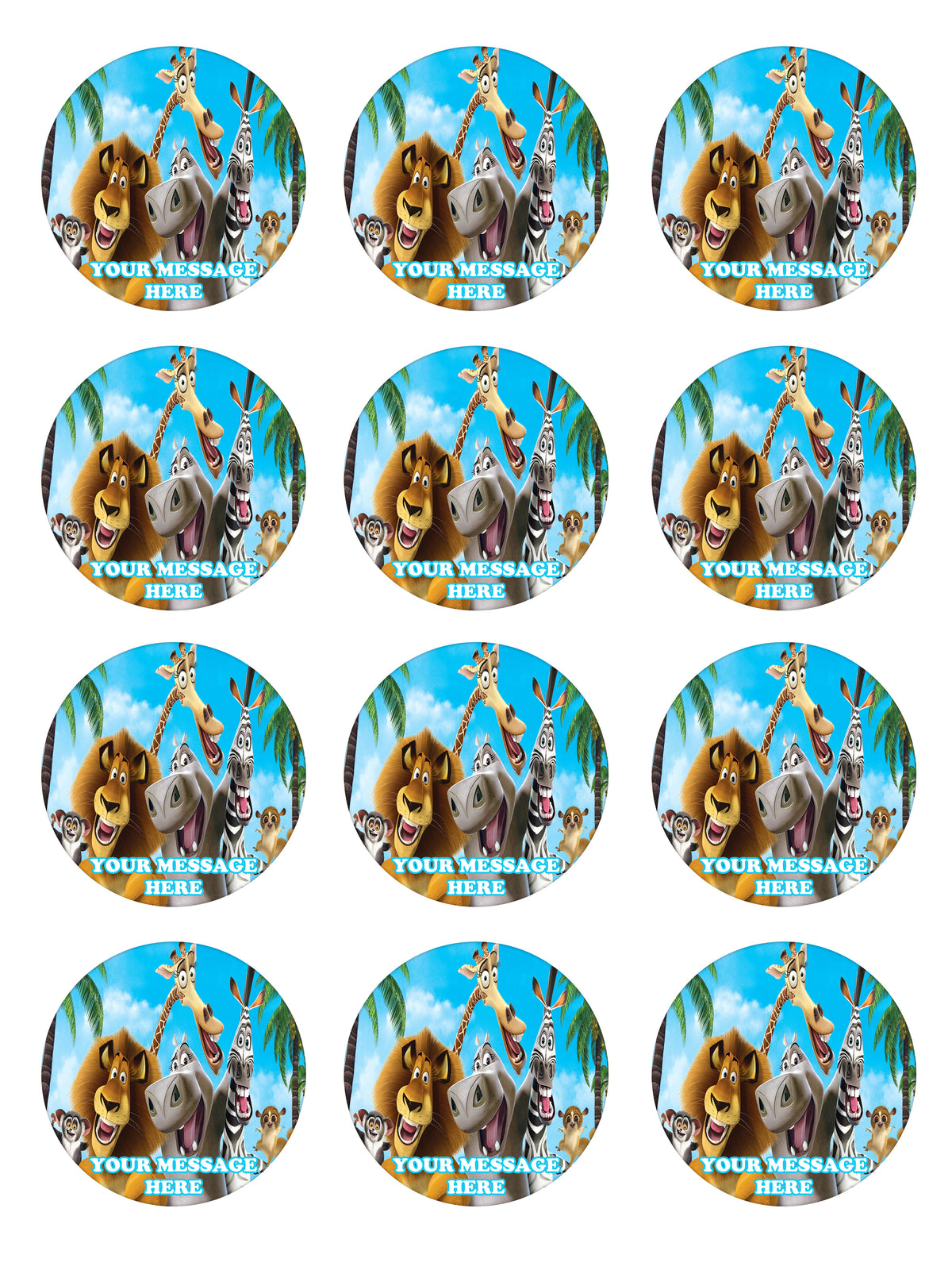 Madagascar Edible Cupcake Toppers (12 Images) Cake Image Icing Sugar Sheet