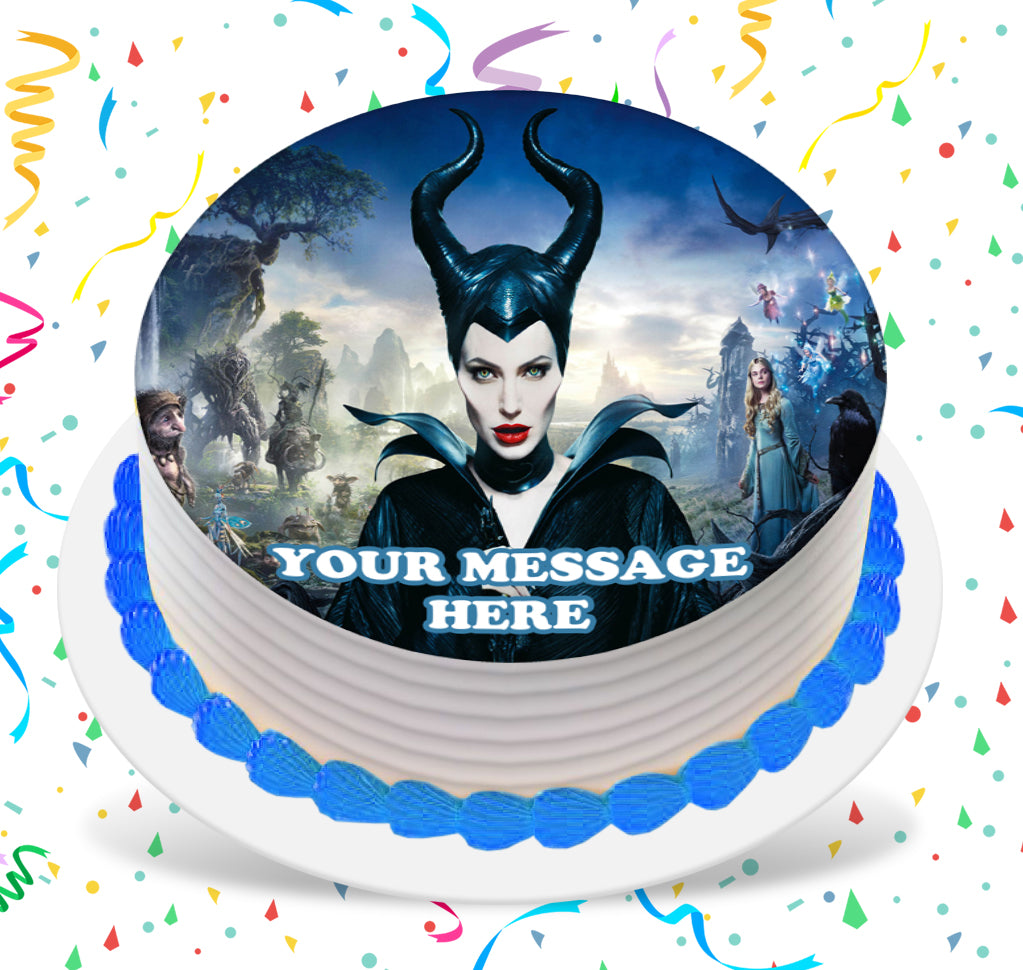 Maleficent Edible Image Cake Topper Personalized Birthday Sheet Custom Frosting Round Circle