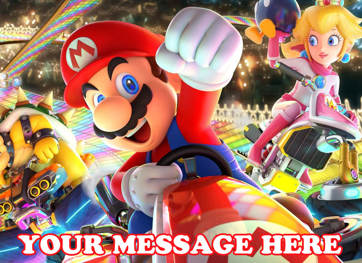 Mario Kart Edible Image Cake Topper Personalized Birthday Sheet Decoration Custom Party Frosting Transfer Fondant