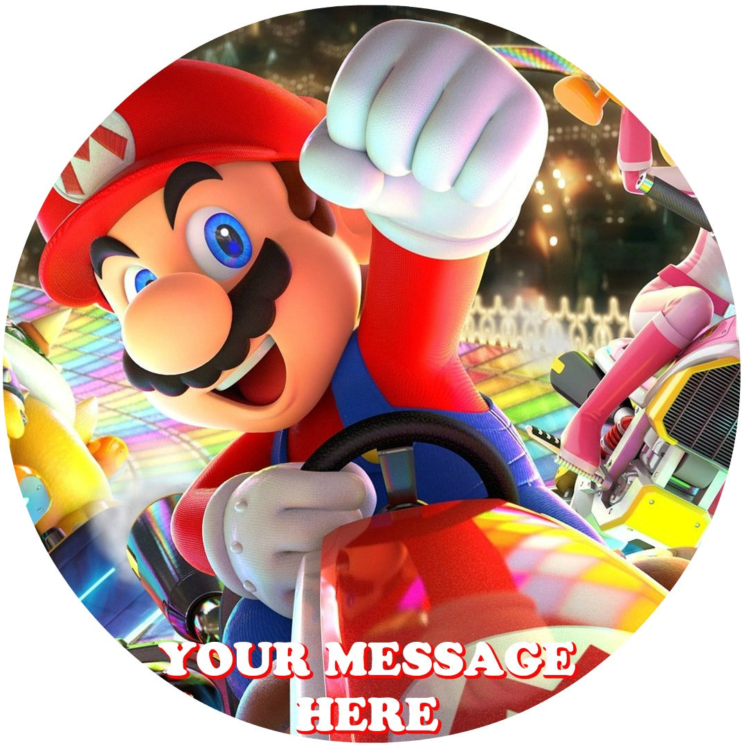 Mario Kart Edible Image Cake Topper Personalized Birthday Sheet Custom Frosting Round Circle