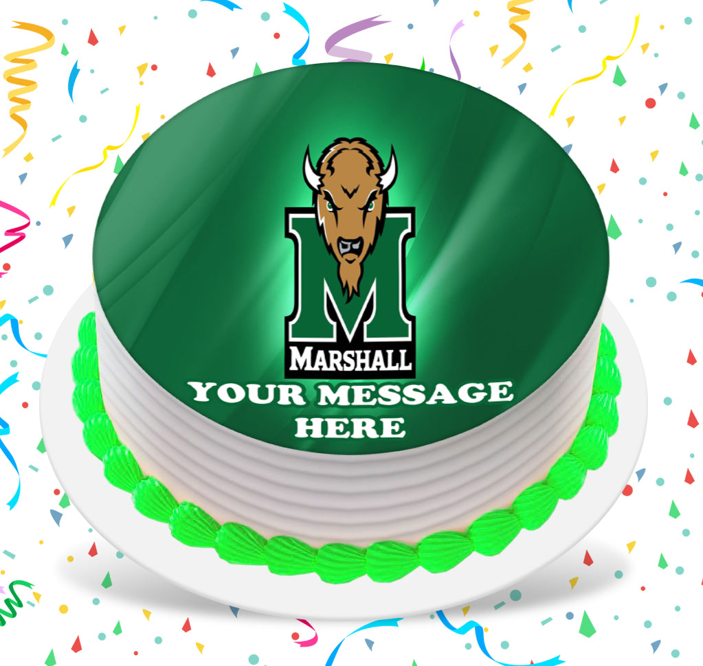 Marshall Thundering Herd Edible Image Cake Topper Personalized Birthday Sheet Custom Frosting Round Circle