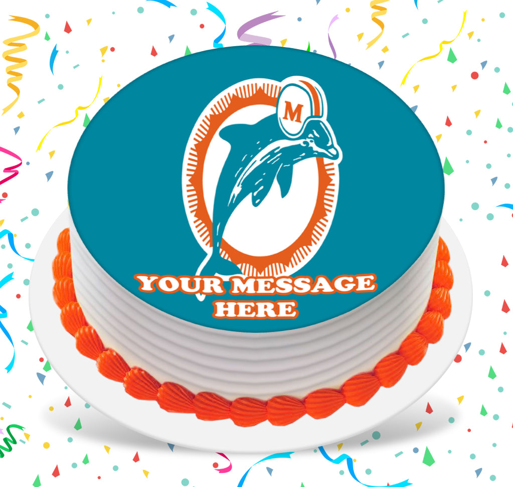 Miami Dolphins Edible Image Cake Topper Personalized Birthday Sheet Custom Frosting Round Circle